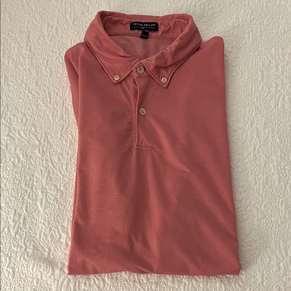Peter Millar Crown Crafted Men's Coral Polo Shirt, size medium